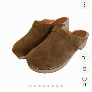 Swedish Hasbeens Husband Brown Suede Clogs